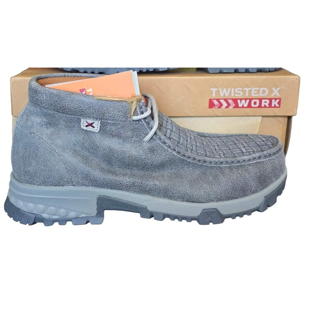 Twisted X Work Grey Suede Leather Woven‎ Moc Toe Work Driving Loafers